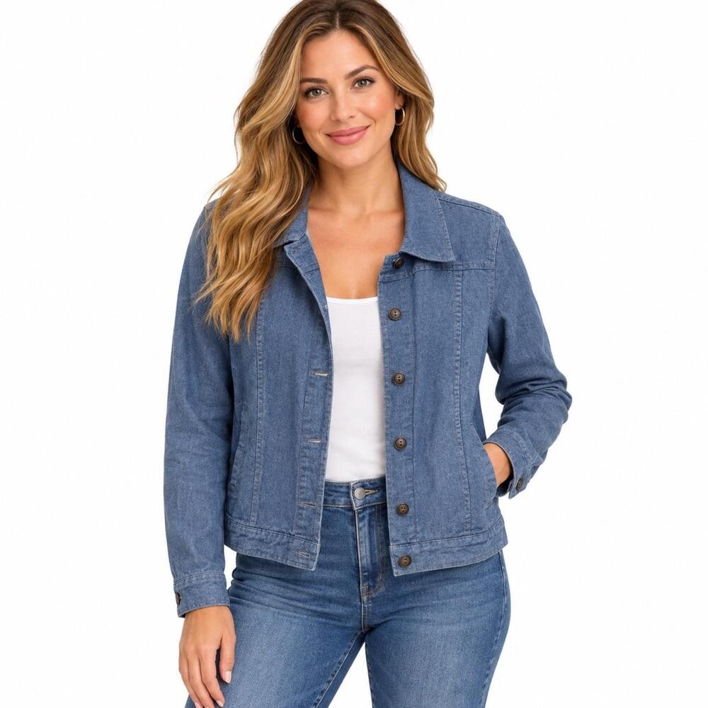 FLAX Jacket Womens Petite P Blue Linen Denim Button Front Short Lightweight